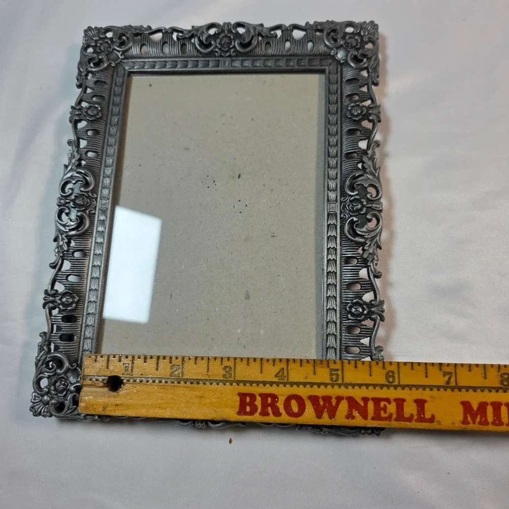 Vintage Ornate Metal Picture Frame Pewter Silver Tone Floral Scroll 5x7 Photo